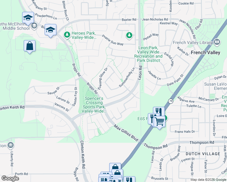 map of restaurants, bars, coffee shops, grocery stores, and more near 35646 Summerholly Lane in Murrieta