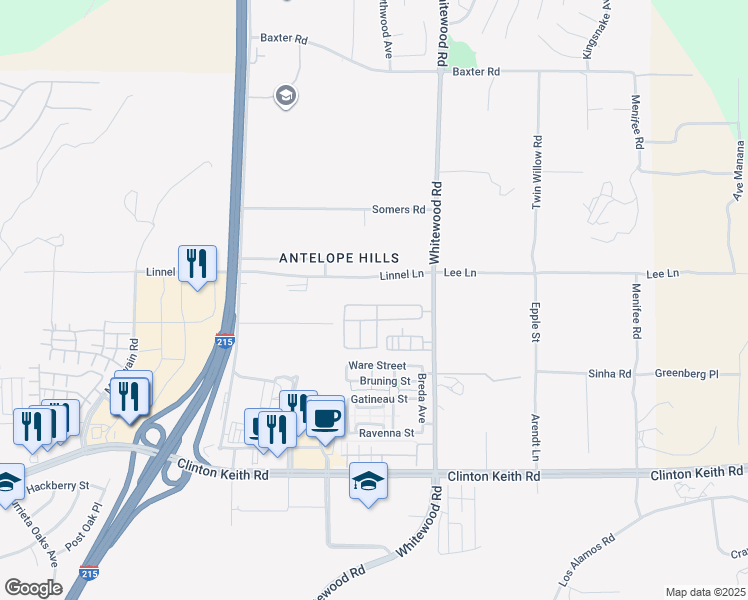 map of restaurants, bars, coffee shops, grocery stores, and more near 28340 Kara Street in Murrieta