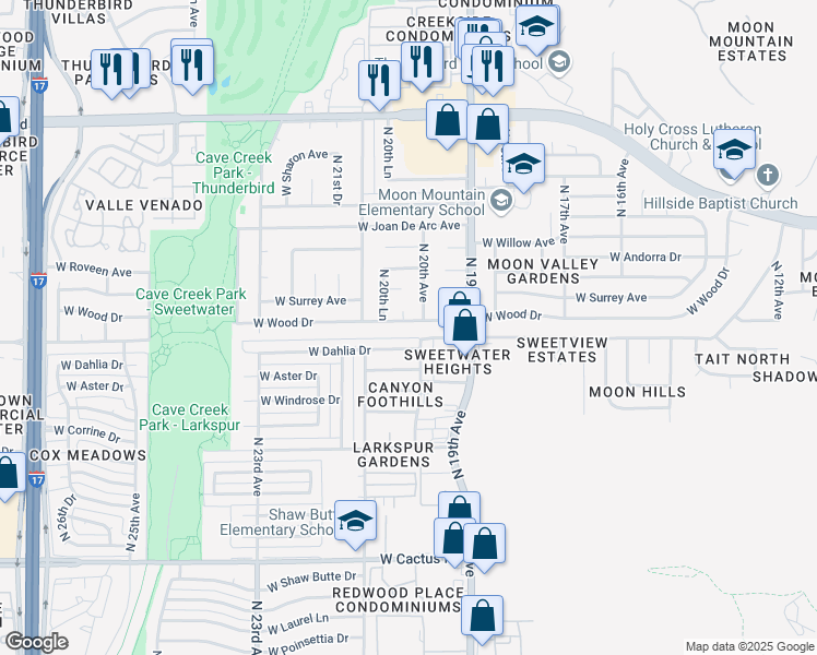 map of restaurants, bars, coffee shops, grocery stores, and more near 2026 West Wood Drive in Phoenix