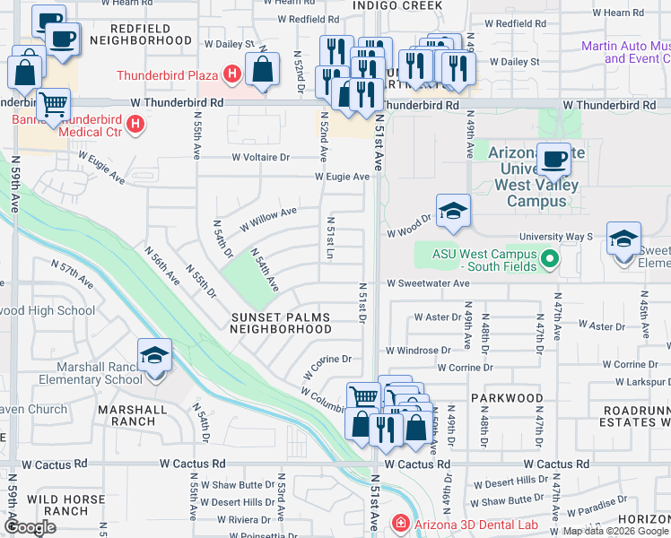 map of restaurants, bars, coffee shops, grocery stores, and more near 5126 West Wood Drive in Glendale