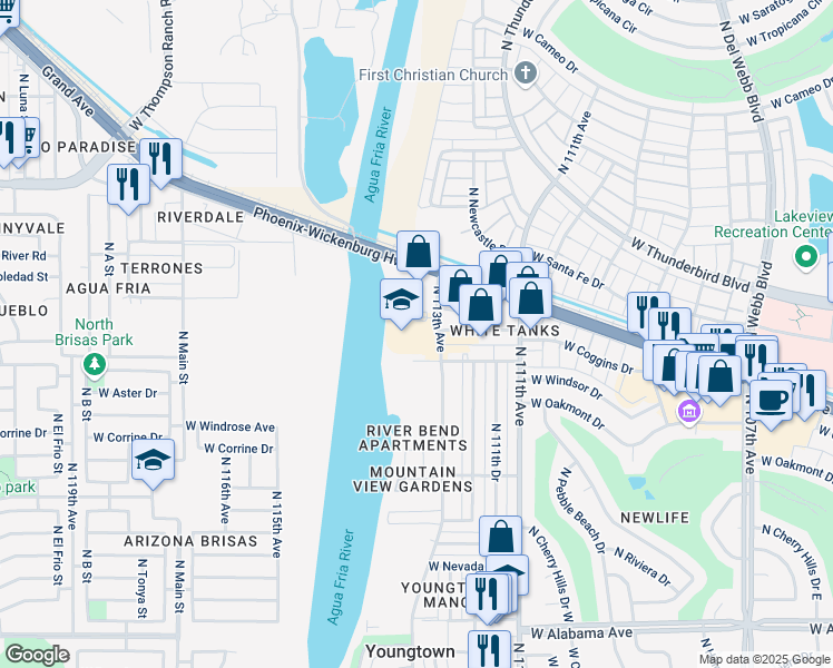 map of restaurants, bars, coffee shops, grocery stores, and more near 11234 West Michigan Avenue in Youngtown