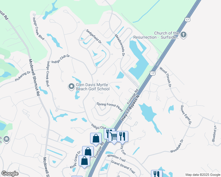 map of restaurants, bars, coffee shops, grocery stores, and more near 242 Golden Oaks Drive in Murrells Inlet