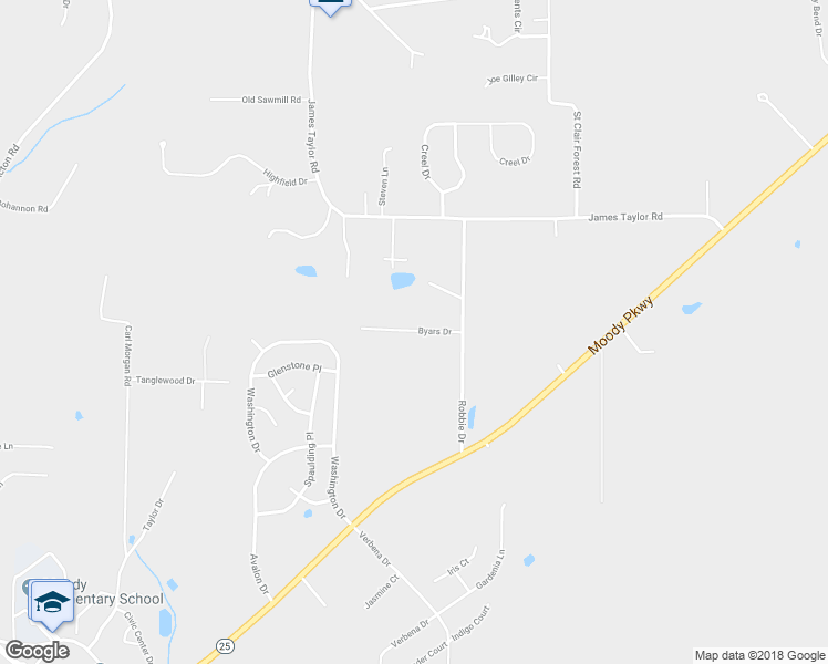 map of restaurants, bars, coffee shops, grocery stores, and more near 3311 Byars Drive in Moody