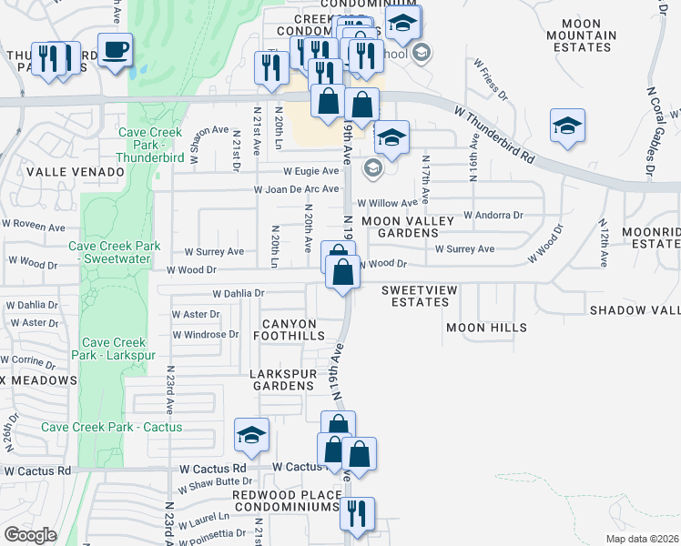 map of restaurants, bars, coffee shops, grocery stores, and more near 13005 North 19th Avenue in Phoenix