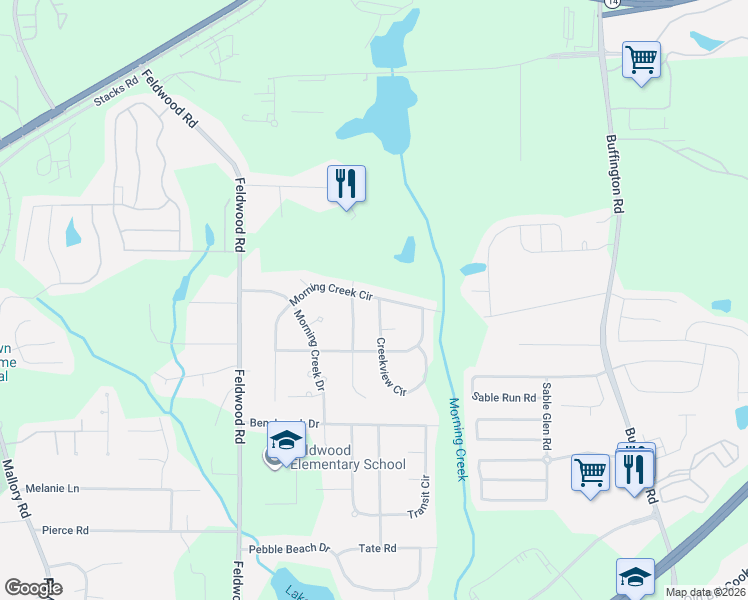 map of restaurants, bars, coffee shops, grocery stores, and more near 5455 Morning Creek Circle in College Park
