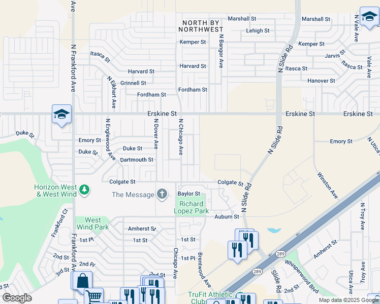 map of restaurants, bars, coffee shops, grocery stores, and more near 509 North Brentwood Avenue in Lubbock