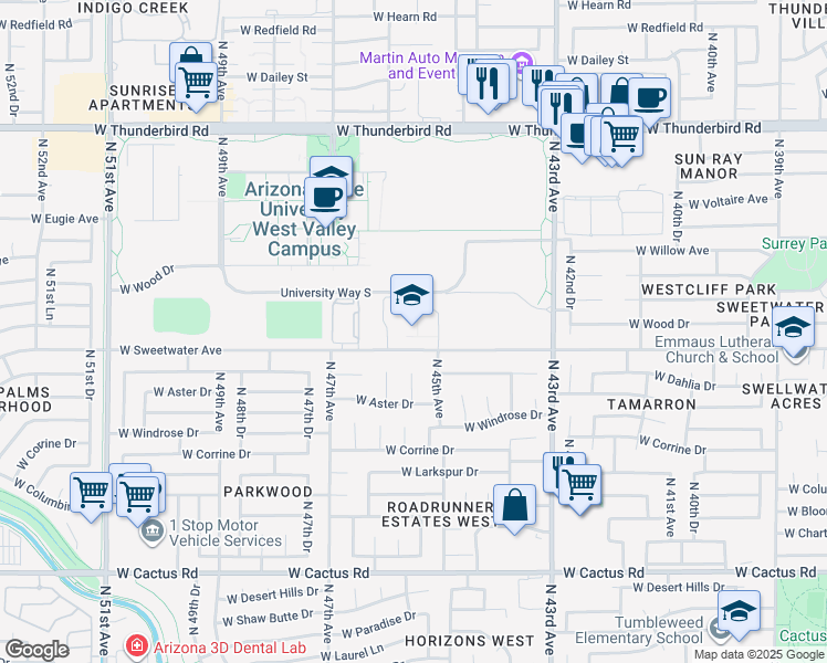 map of restaurants, bars, coffee shops, grocery stores, and more near 4602 West Sweetwater Avenue in Glendale