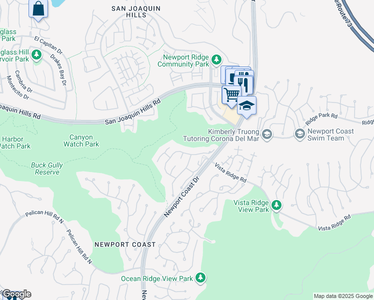 map of restaurants, bars, coffee shops, grocery stores, and more near 33 Monterey Pine Drive in Newport Beach