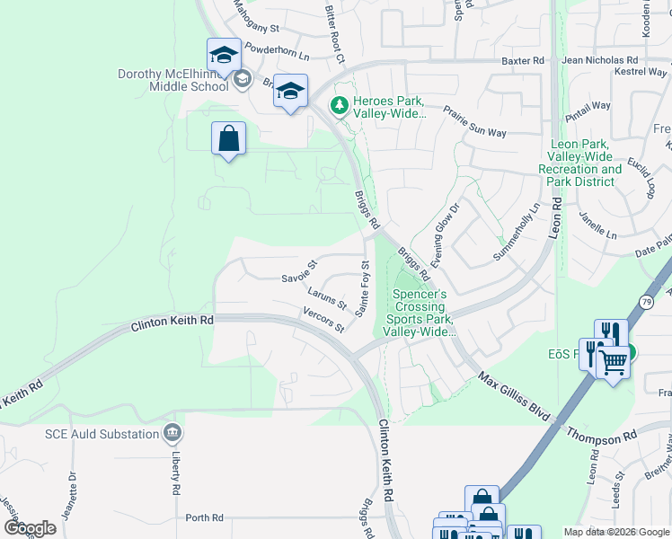 map of restaurants, bars, coffee shops, grocery stores, and more near 30392 Terrain Street in Murrieta