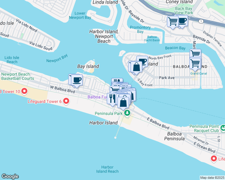map of restaurants, bars, coffee shops, grocery stores, and more near 413 Edgewater Place in Newport Beach