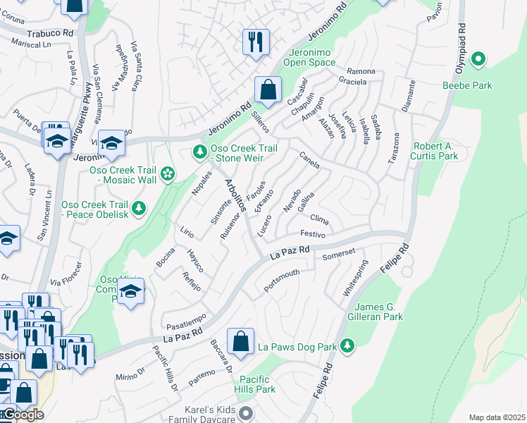 map of restaurants, bars, coffee shops, grocery stores, and more near 27891 Encanto in Mission Viejo