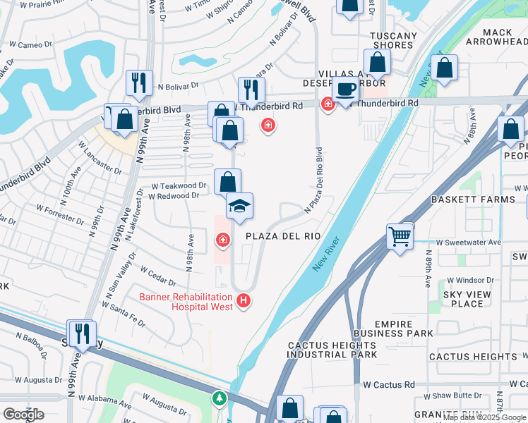 map of restaurants, bars, coffee shops, grocery stores, and more near 13215 North 94th Drive in Peoria