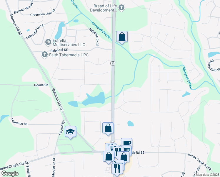 map of restaurants, bars, coffee shops, grocery stores, and more near 3215 Georgia 20 in Conyers