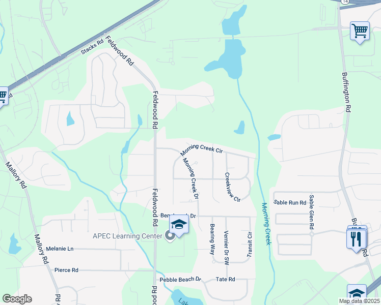map of restaurants, bars, coffee shops, grocery stores, and more near 5520 Morning Creek Circle in Atlanta