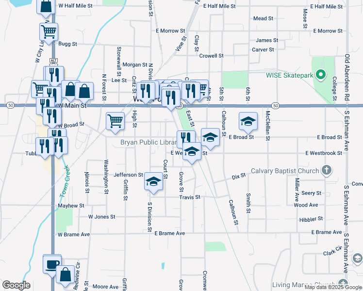 map of restaurants, bars, coffee shops, grocery stores, and more near 300-398 Commerce Street in West Point