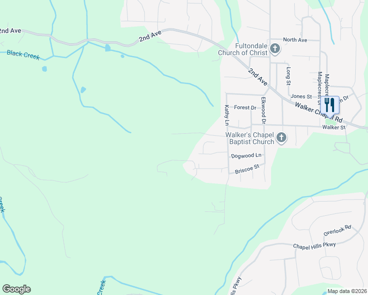 map of restaurants, bars, coffee shops, grocery stores, and more near 3408 Burke Meadow Circle in Fultondale