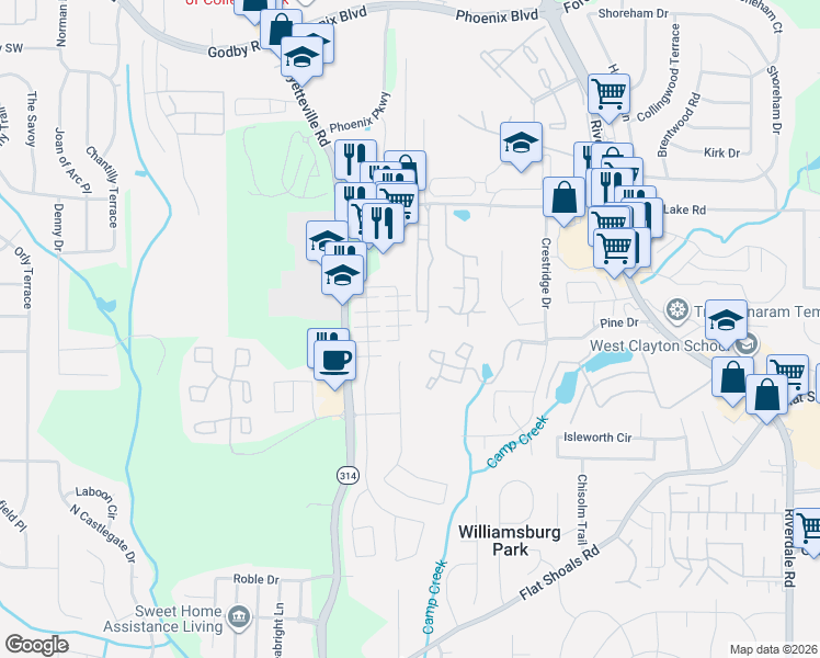 map of restaurants, bars, coffee shops, grocery stores, and more near 6002 Nile Court in Atlanta