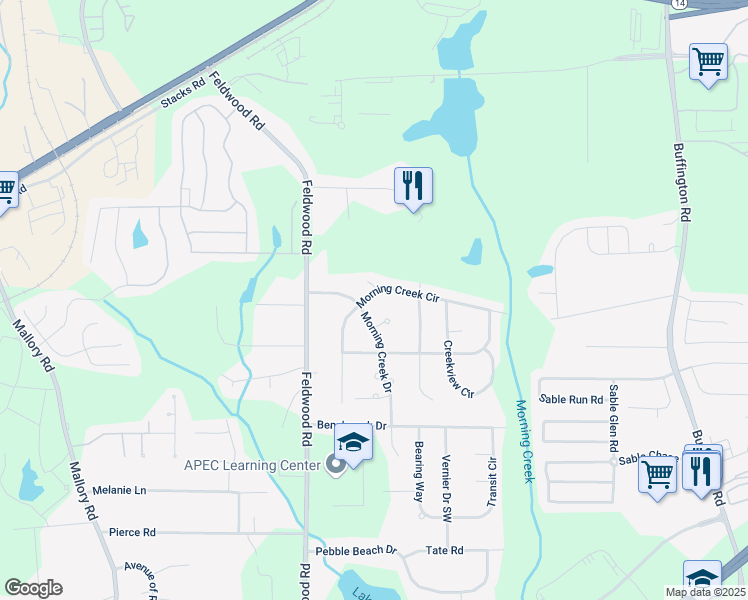 map of restaurants, bars, coffee shops, grocery stores, and more near 5520 Morning Creek Circle in Atlanta