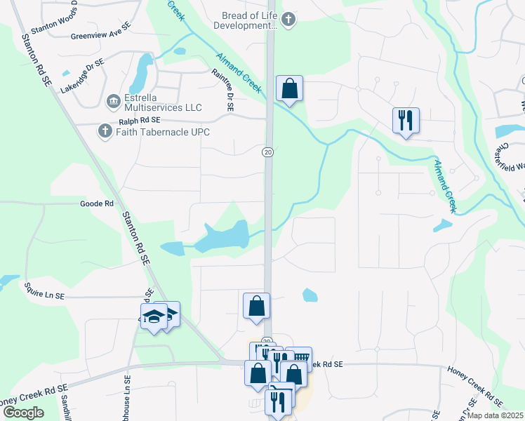 map of restaurants, bars, coffee shops, grocery stores, and more near 3215 Georgia 20 in Conyers