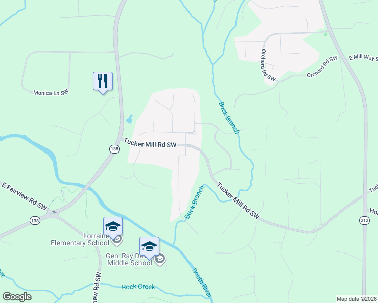 map of restaurants, bars, coffee shops, grocery stores, and more near 2008 Millstone Drive Southwest in Conyers