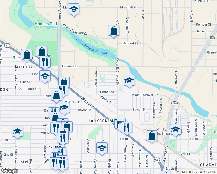 map of restaurants, bars, coffee shops, grocery stores, and more near 2115 Dartmouth St in Lubbock