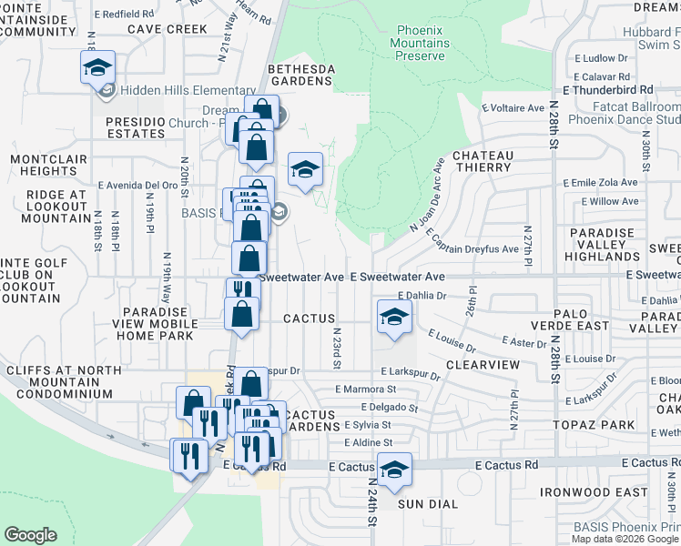 map of restaurants, bars, coffee shops, grocery stores, and more near 13008 North 23rd Place in Phoenix