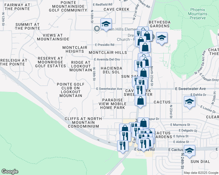 map of restaurants, bars, coffee shops, grocery stores, and more near 13010 North 19th Place in Phoenix