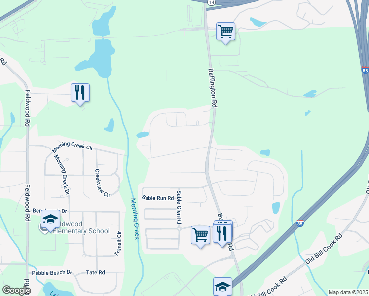 map of restaurants, bars, coffee shops, grocery stores, and more near 3443 Estes Drive in Atlanta