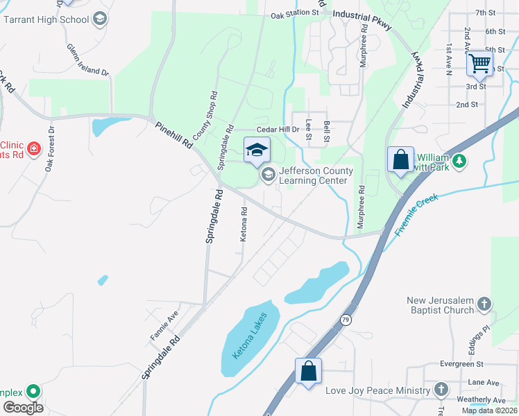 map of restaurants, bars, coffee shops, grocery stores, and more near 613 Pinehill Road in Birmingham