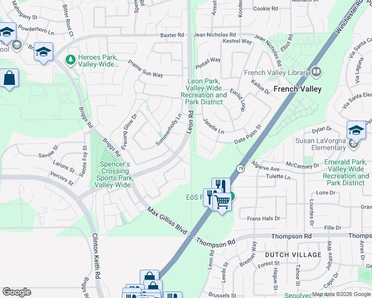 map of restaurants, bars, coffee shops, grocery stores, and more near 35561 Hawkeye Street in Murrieta