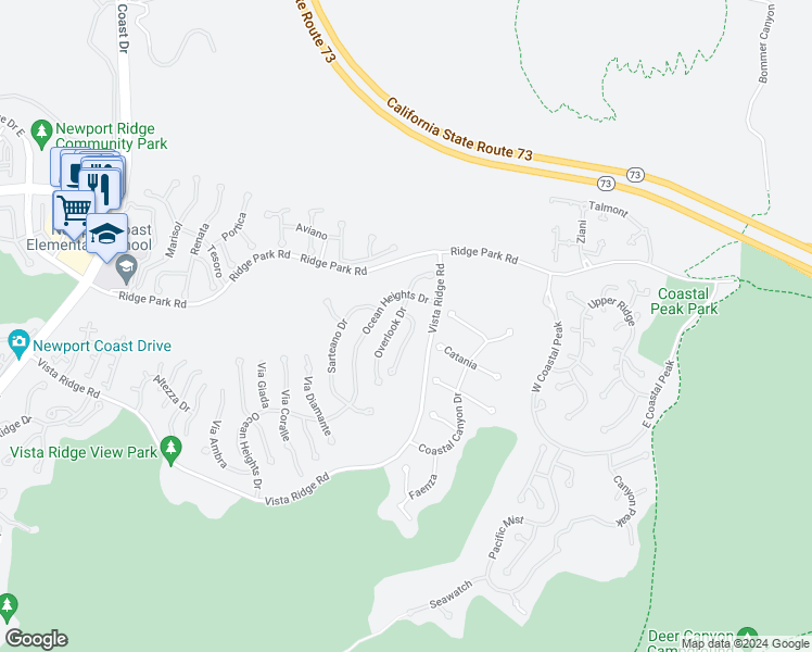 map of restaurants, bars, coffee shops, grocery stores, and more near 15 Castellina Drive in Newport Beach
