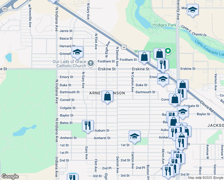 map of restaurants, bars, coffee shops, grocery stores, and more near 2910 Dartmouth St in Lubbock