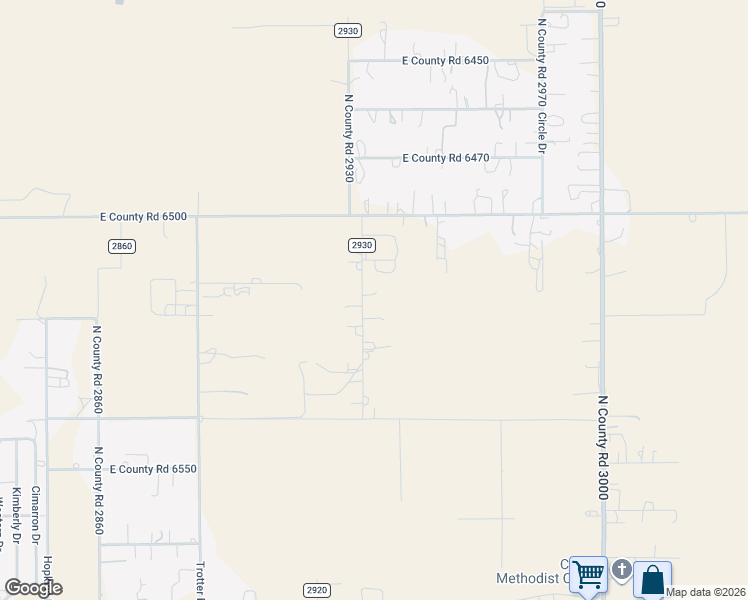 map of restaurants, bars, coffee shops, grocery stores, and more near 404 North County Road 2930 in Lubbock