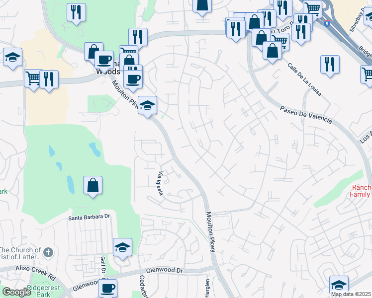 map of restaurants, bars, coffee shops, grocery stores, and more near 354 Avenida Sevilla in Laguna Woods