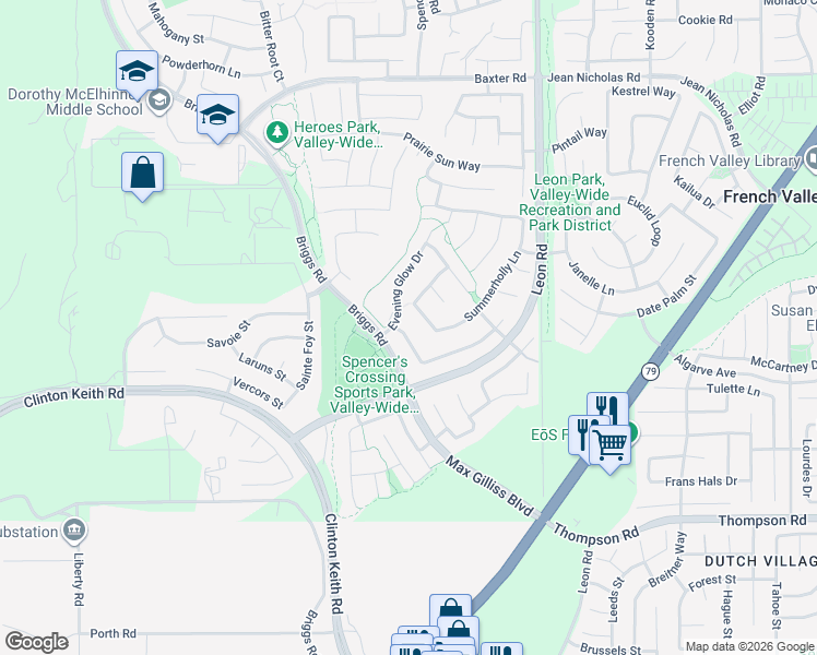 map of restaurants, bars, coffee shops, grocery stores, and more near 35570 Silverweed Road in Murrieta