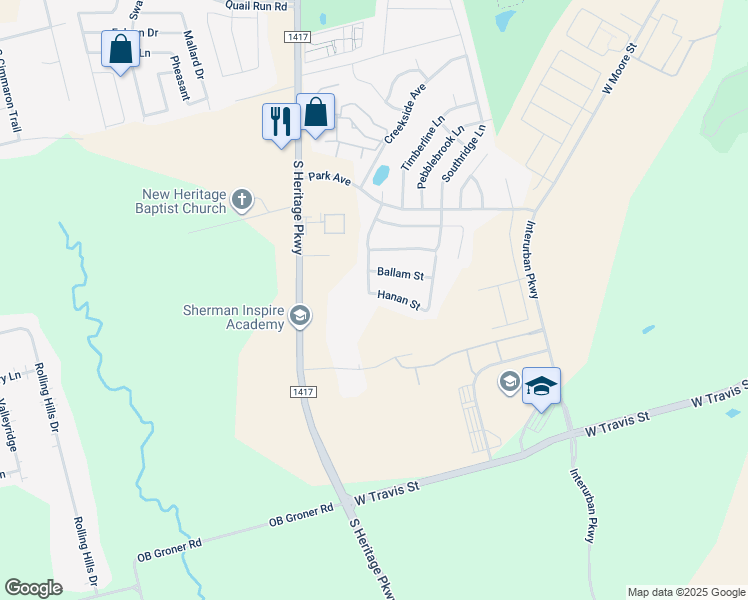 map of restaurants, bars, coffee shops, grocery stores, and more near 3514 Hanan Street in Sherman