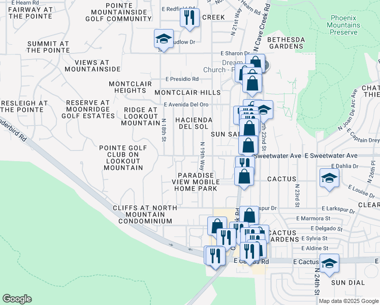 map of restaurants, bars, coffee shops, grocery stores, and more near 13010 North 19th Place in Phoenix