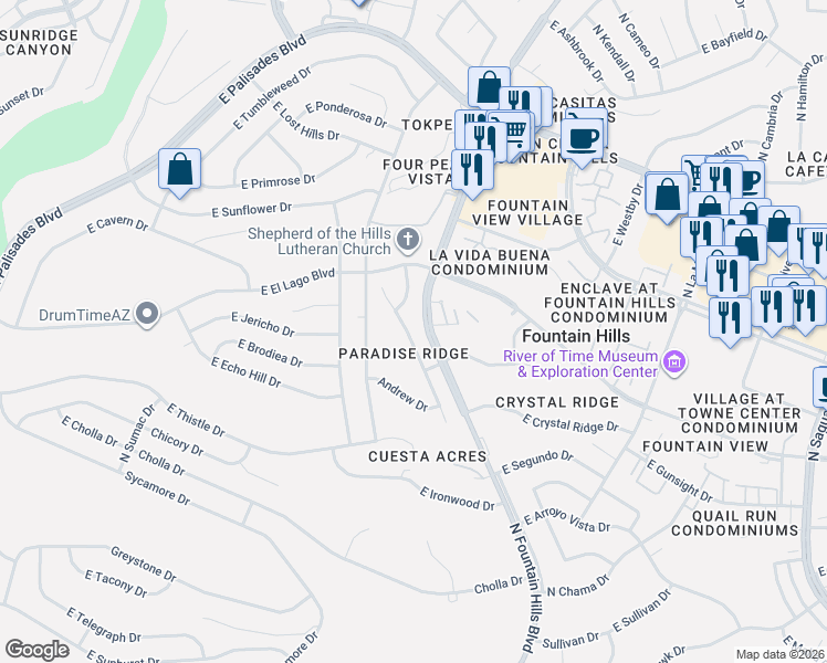 map of restaurants, bars, coffee shops, grocery stores, and more near 13017 North Ryan Way in Fountain Hills