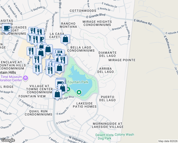 map of restaurants, bars, coffee shops, grocery stores, and more near 13525 North Fountainhead Drive in Fountain Hills