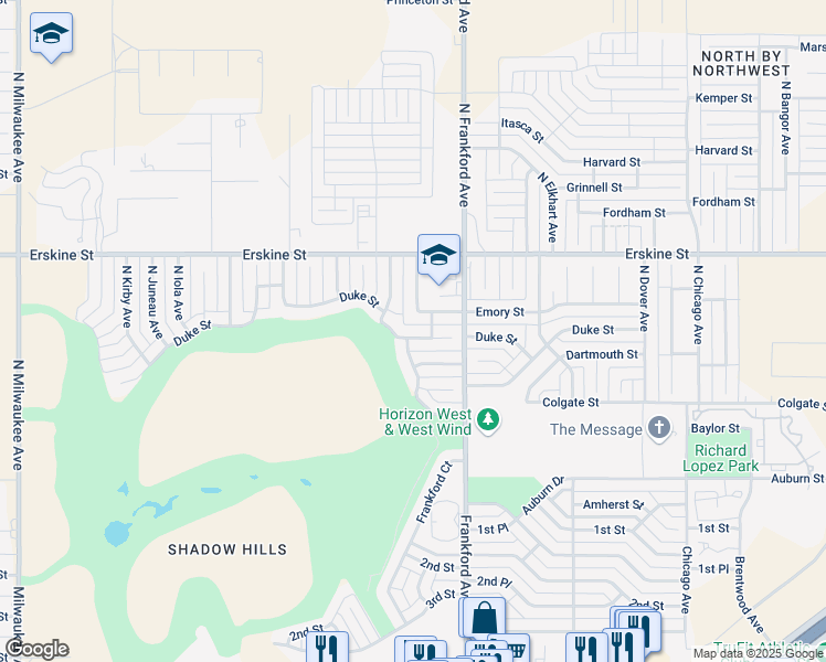 map of restaurants, bars, coffee shops, grocery stores, and more near 5812 Duke Street in Lubbock