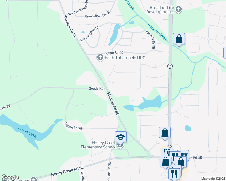 map of restaurants, bars, coffee shops, grocery stores, and more near 3230 Stanton Road Southeast in Conyers