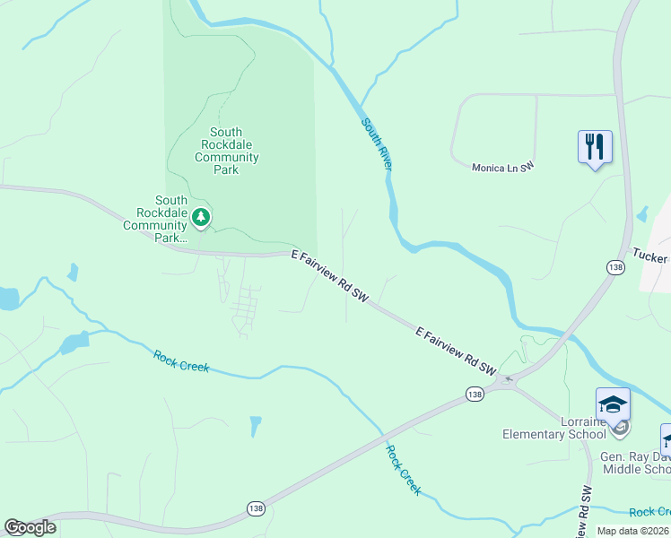 map of restaurants, bars, coffee shops, grocery stores, and more near 3825-3977 E Fairview Road Southwest in Stockbridge