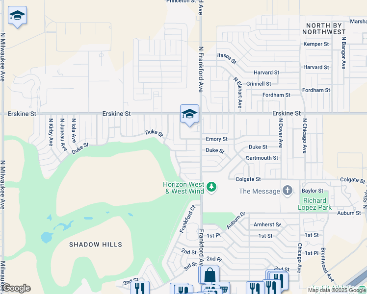 map of restaurants, bars, coffee shops, grocery stores, and more near 5812 Duke Street in Lubbock