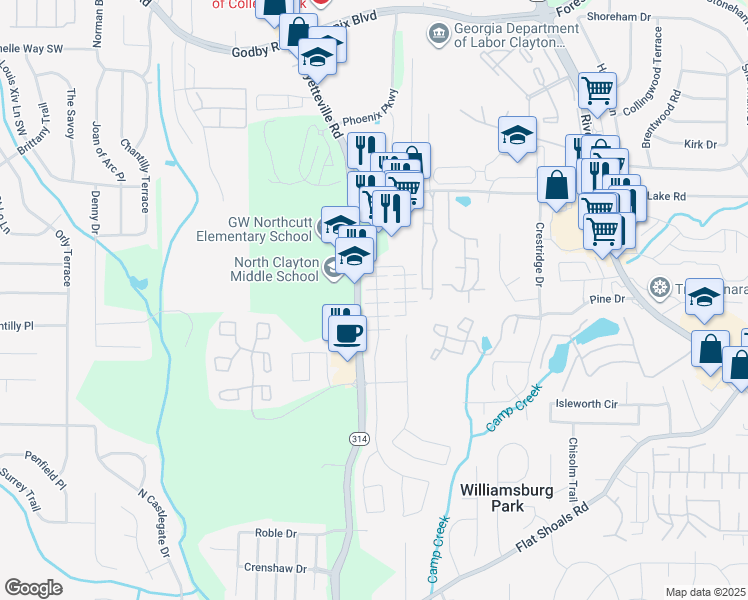 map of restaurants, bars, coffee shops, grocery stores, and more near 1605 Potomac Court in Atlanta