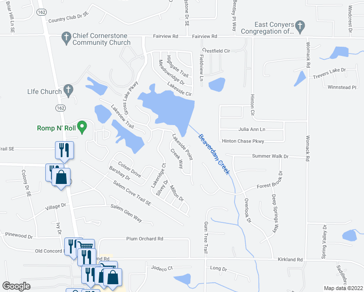 map of restaurants, bars, coffee shops, grocery stores, and more near 180 Lake Side Point in Covington