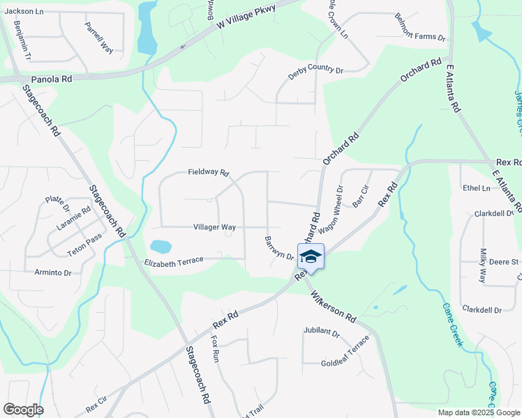 map of restaurants, bars, coffee shops, grocery stores, and more near 5486 Barrwyn Drive in Rex
