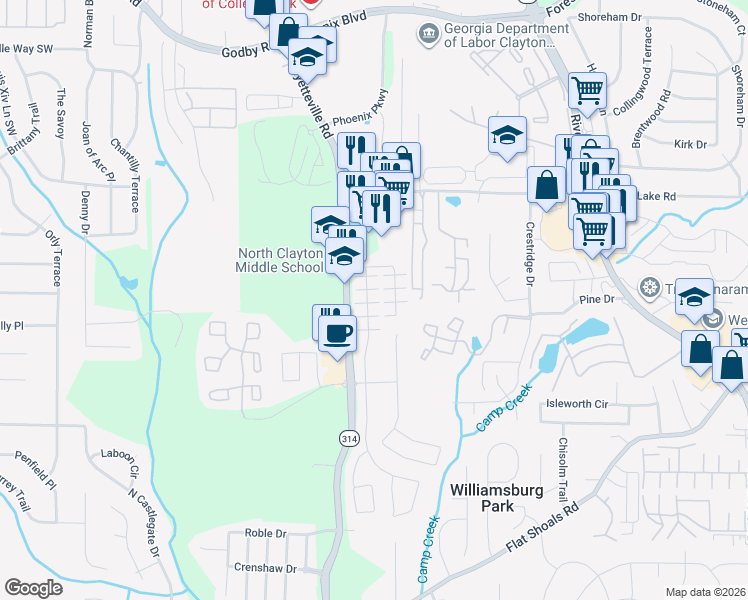 map of restaurants, bars, coffee shops, grocery stores, and more near 1605 Potomac Court in Atlanta