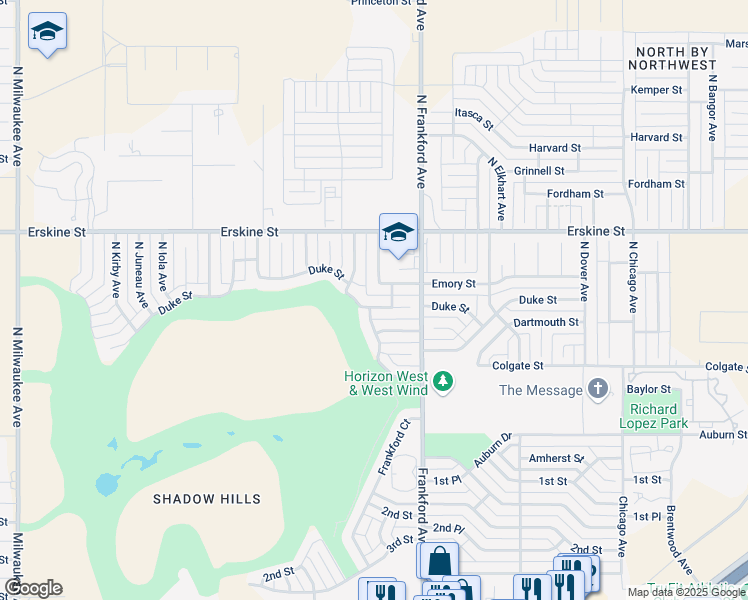 map of restaurants, bars, coffee shops, grocery stores, and more near 5812 Duke Street in Lubbock