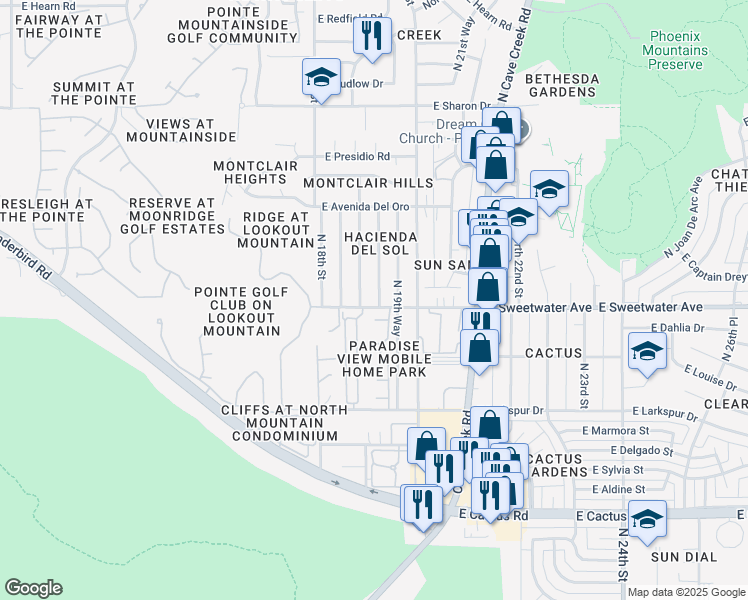 map of restaurants, bars, coffee shops, grocery stores, and more near 13010 North 19th Place in Phoenix