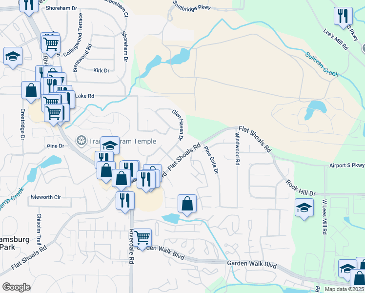 map of restaurants, bars, coffee shops, grocery stores, and more near 5533 Glen Haven Drive in Atlanta